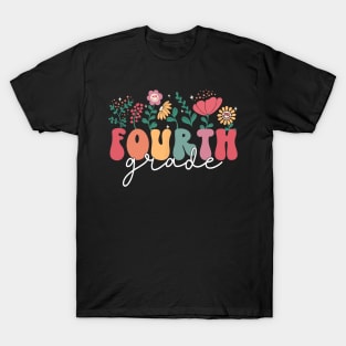 First Day Of 4th Grade Back To School Flower T-Shirt